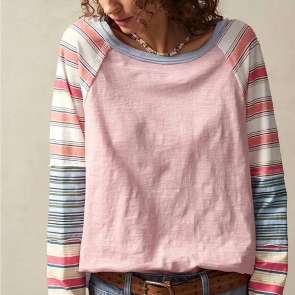 Pastel Pink & Blue Multicolour Striped T-Shirt Top - Picture 4 of 5